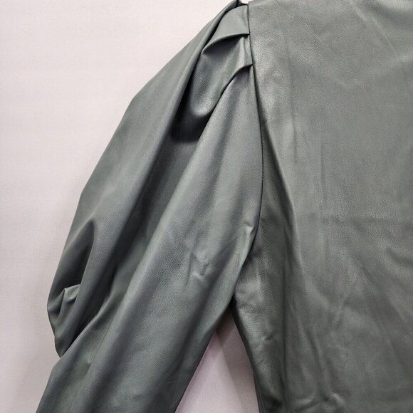 Zara Faux Leather‎ Ruched Puff Sleeve Dress Sold Out Seafoam Green Large - Picture 4 of 16